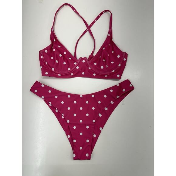 Zaful Womens Swimsuit Size 6 Two Piece Bikini Pink Polka Dot - Picture 1 of 14